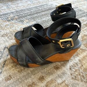 Tory Burch navy strapped wedge sandals. Women’s size 6.5.